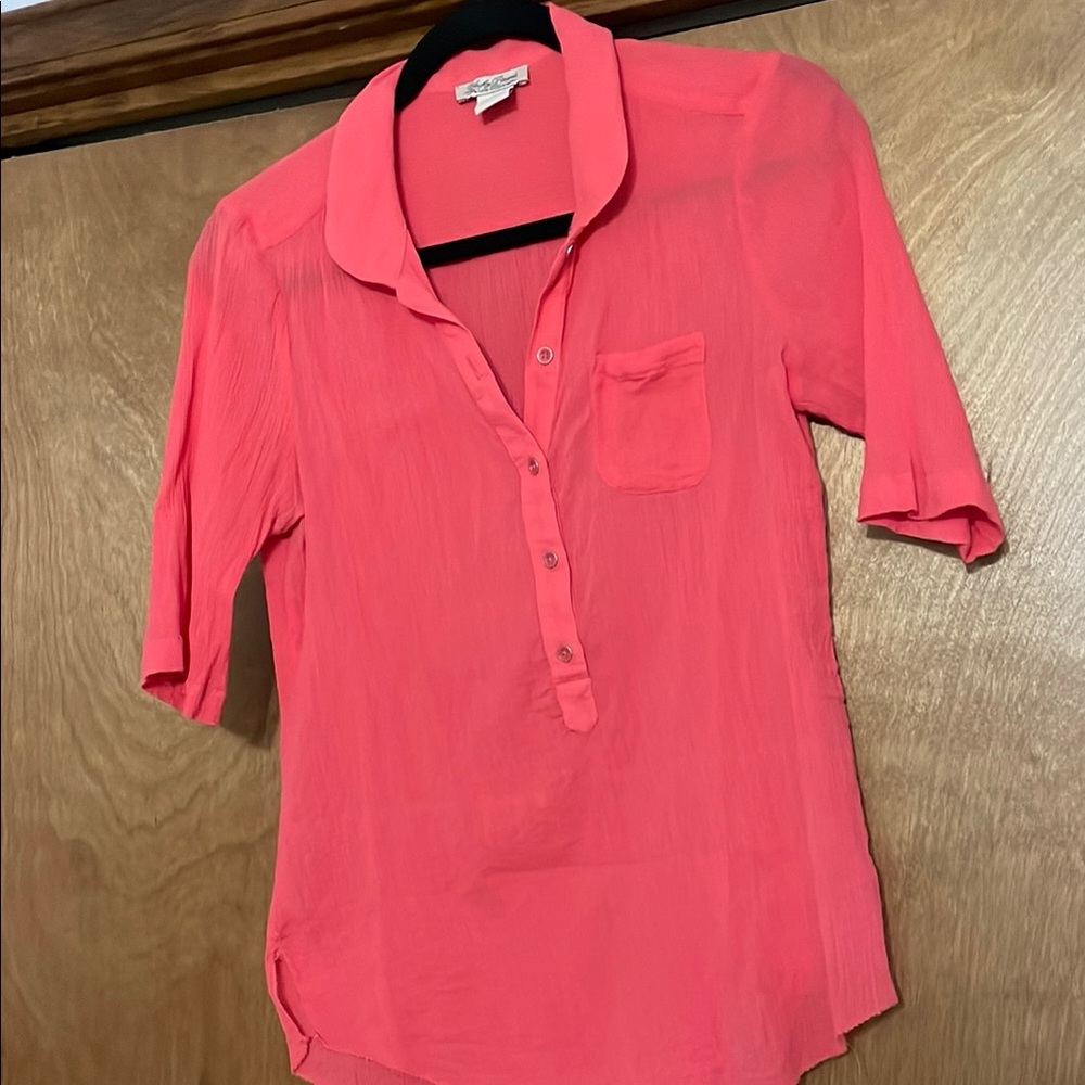 Lucky Brand Pink Polo Blouse with Cuffed Sleeves